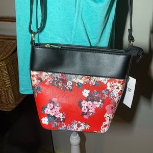 DS Bags Black and Red Floral Crossbody Purse